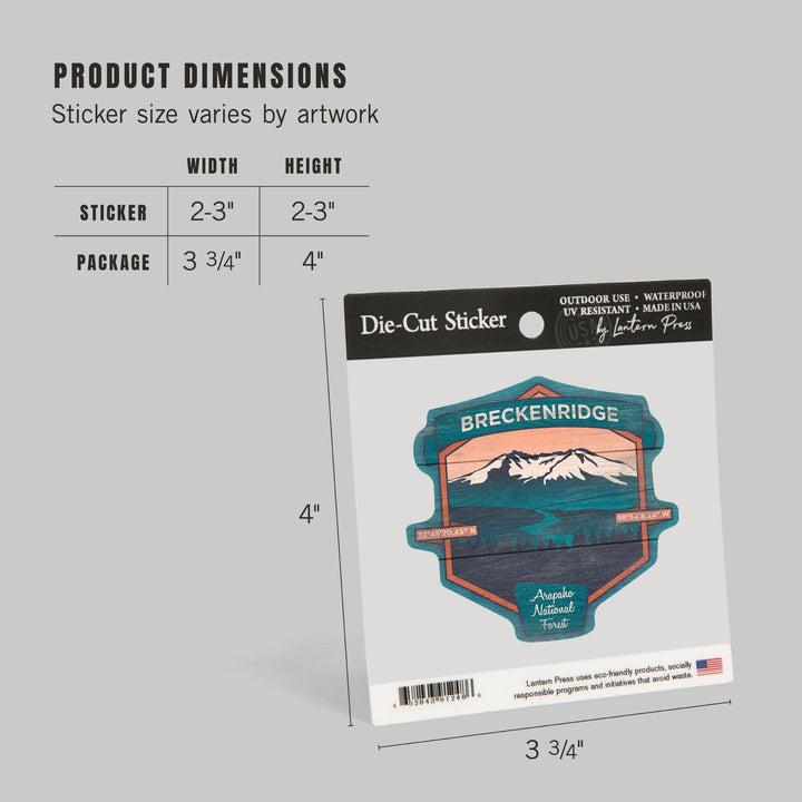 Breckenridge, Colorado, Rustic Vector, Contour, Vinyl Sticker Sticker Lantern Press