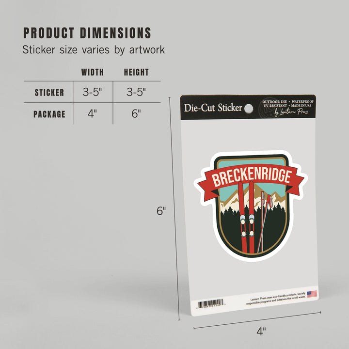 Breckenridge, Colorado, Skis and Mountains, Contour, Lantern Press Artwork, Vinyl Sticker - Lantern Press
