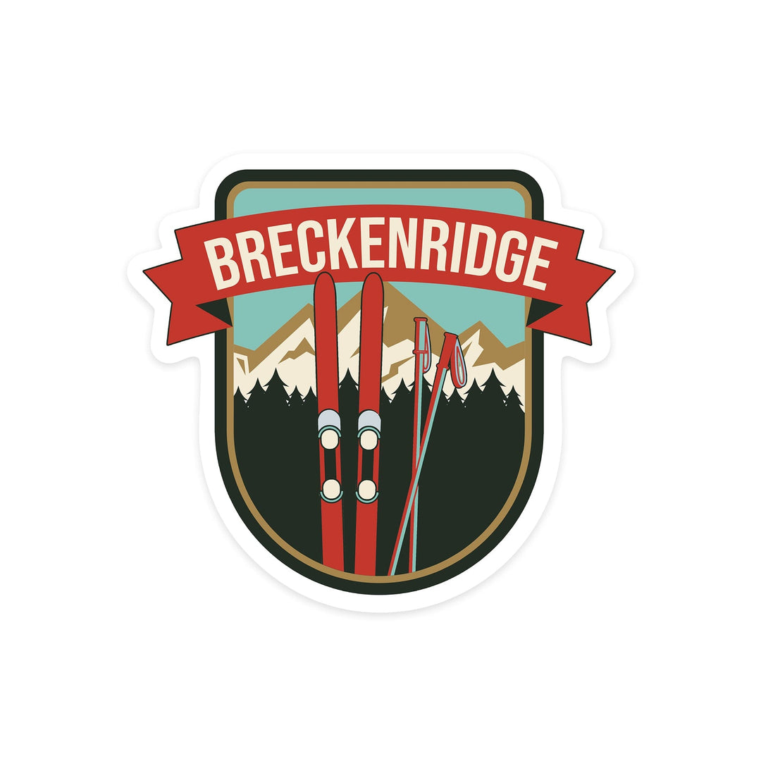 Breckenridge, Colorado, Skis and Mountains, Contour, Lantern Press Artwork, Vinyl Sticker - Lantern Press