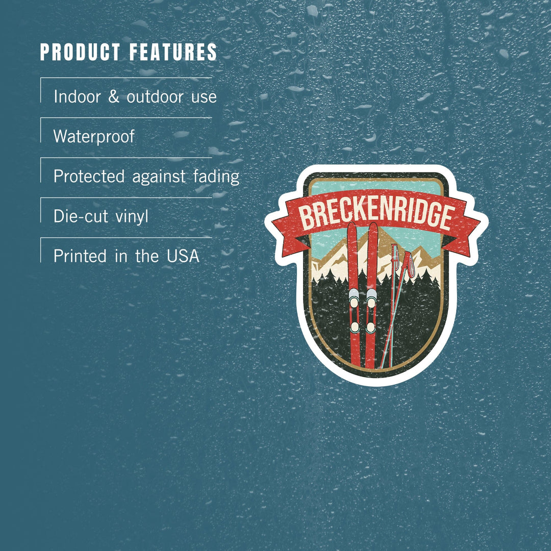 Breckenridge, Colorado, Skis and Mountains, Contour, Lantern Press Artwork, Vinyl Sticker - Lantern Press
