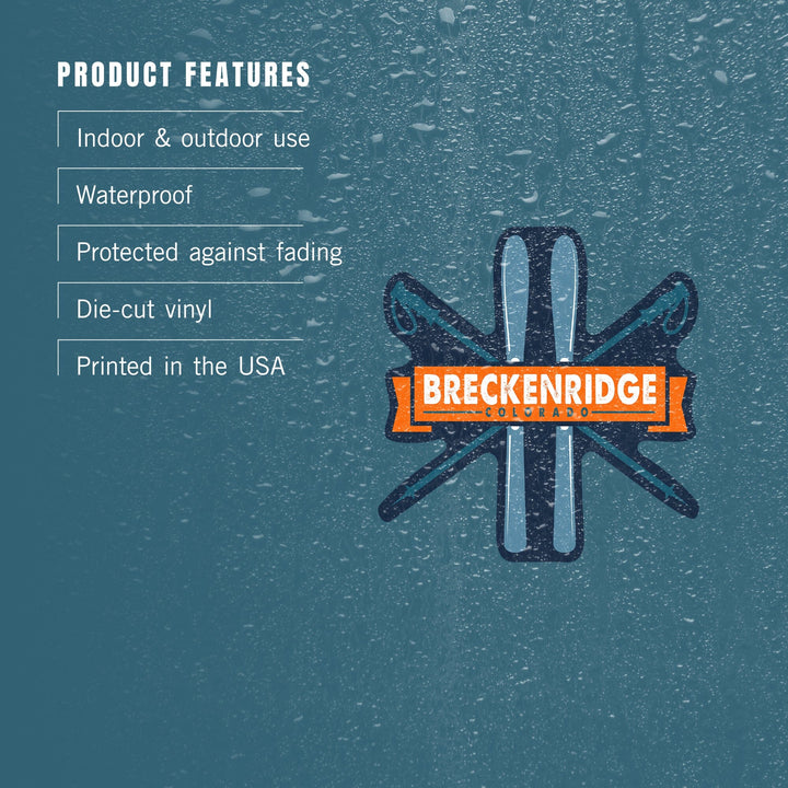 Breckenridge, Colorado, Skis and Poles, Contour, Lantern Press Artwork, Vinyl Sticker - Lantern Press