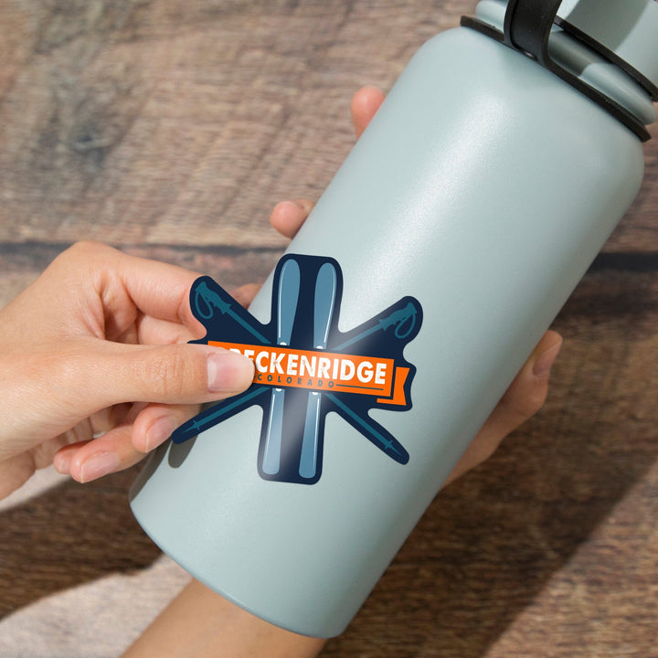 Breckenridge, Colorado, Skis and Poles, Contour, Lantern Press Artwork, Vinyl Sticker - Lantern Press