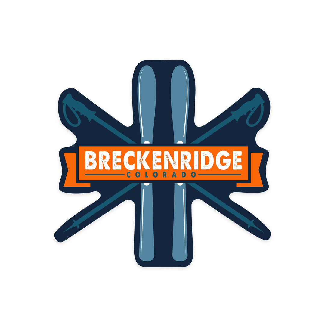 Breckenridge, Colorado, Skis and Poles, Contour, Lantern Press Artwork, Vinyl Sticker - Lantern Press