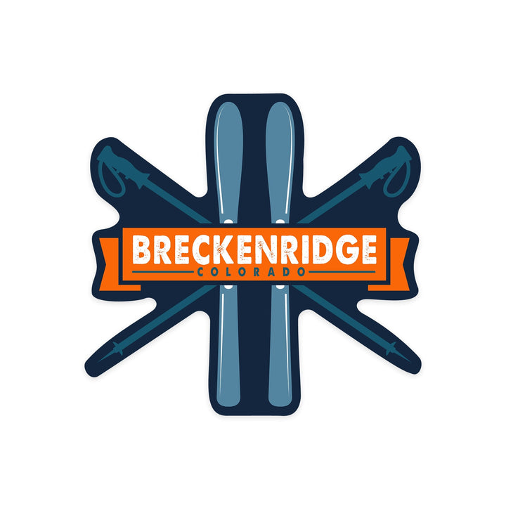 Breckenridge, Colorado, Skis and Poles, Contour, Lantern Press Artwork, Vinyl Sticker - Lantern Press
