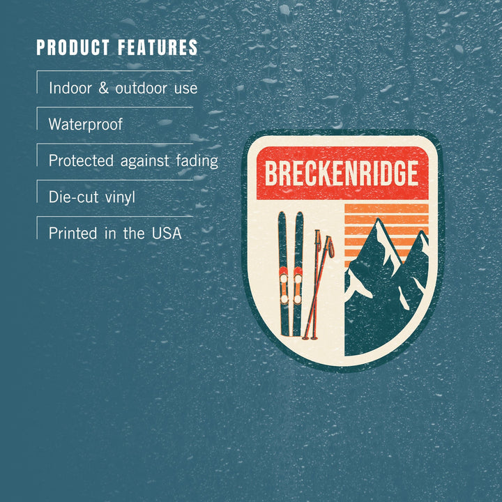 Breckenridge, Colorado, Skis & Mountains, Contour Green, Lantern Press Artwork, Vinyl Sticker - Lantern Press