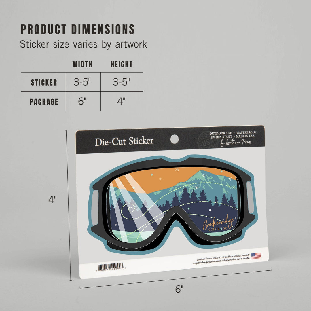 Breckenridge, Colorado, Snow Goggles, Contour, Lantern Press Artwork, Vinyl Sticker - Lantern Press