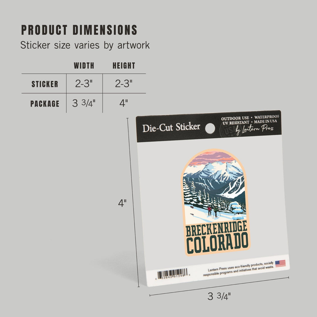 Breckenridge, Colorado, Winter Snowshoers, Contour, Vinyl Sticker - Lantern Press