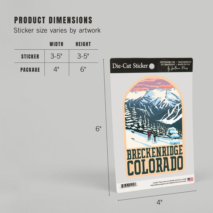 Breckenridge, Colorado, Winter Snowshoers, Contour, Vinyl Sticker - Lantern Press