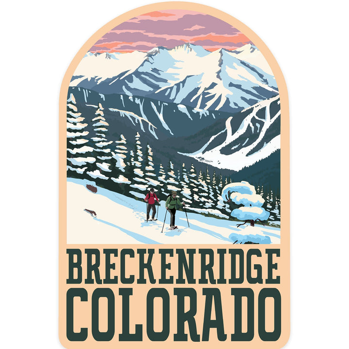 Breckenridge, Colorado, Winter Snowshoers, Contour, Vinyl Sticker - Lantern Press
