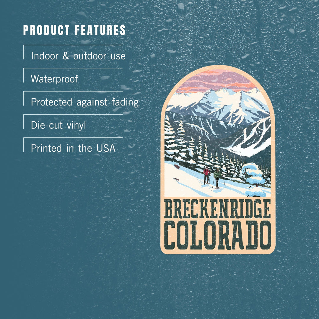 Breckenridge, Colorado, Winter Snowshoers, Contour, Vinyl Sticker - Lantern Press