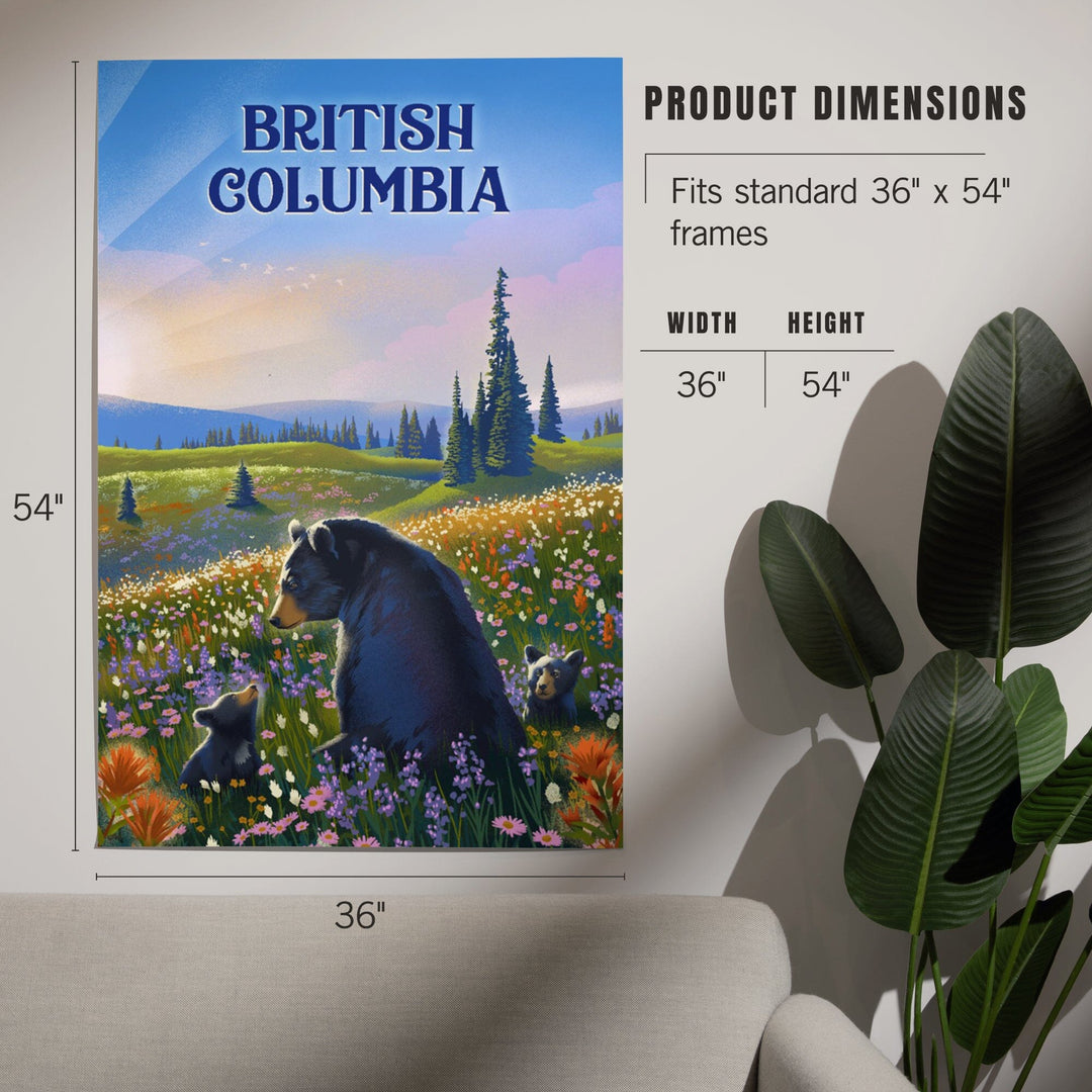 British Columbia, Lithograph, Bear Family in Field, Art & Giclee Prints Art Lantern Press