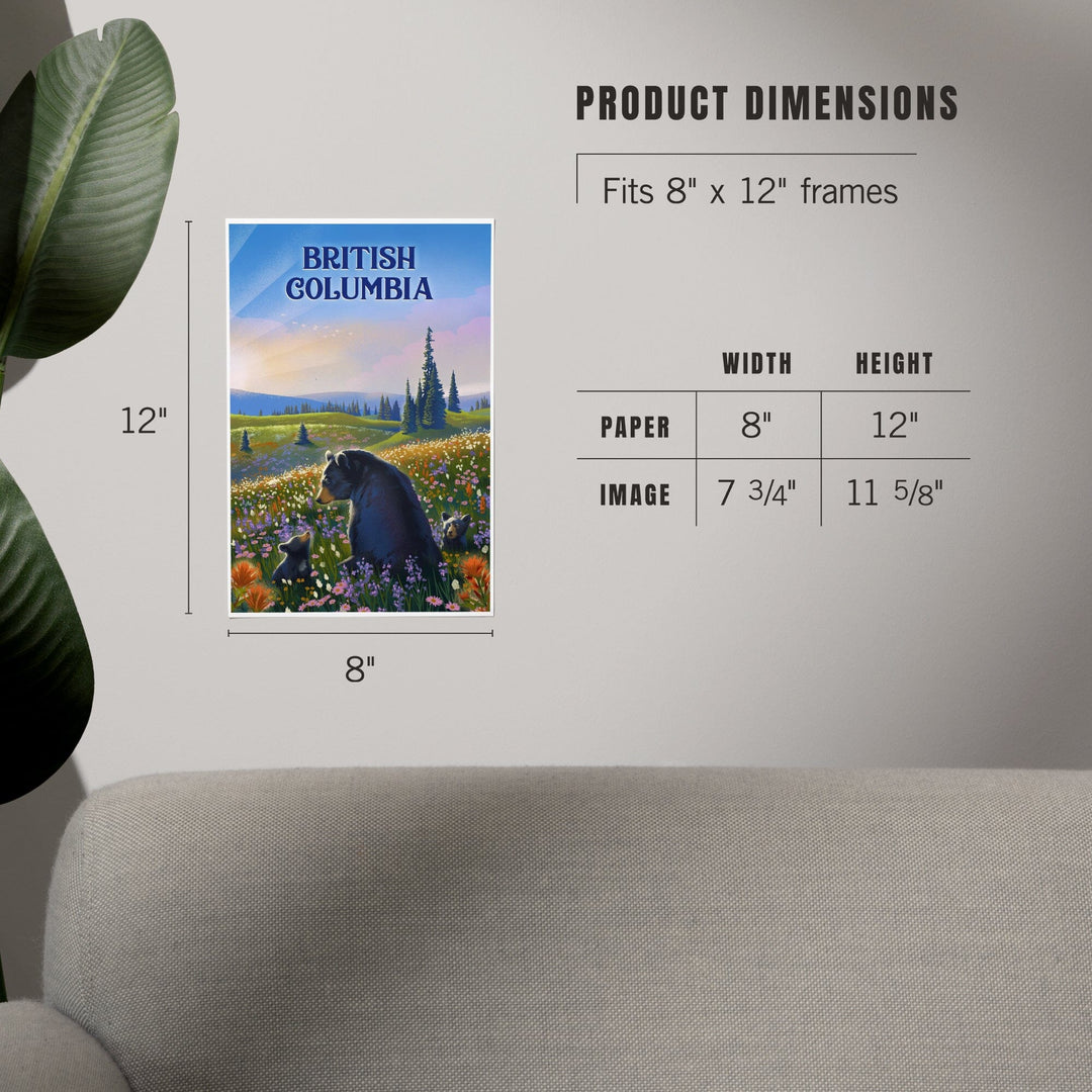 British Columbia, Lithograph, Bear Family in Field, Art & Giclee Prints Art Lantern Press