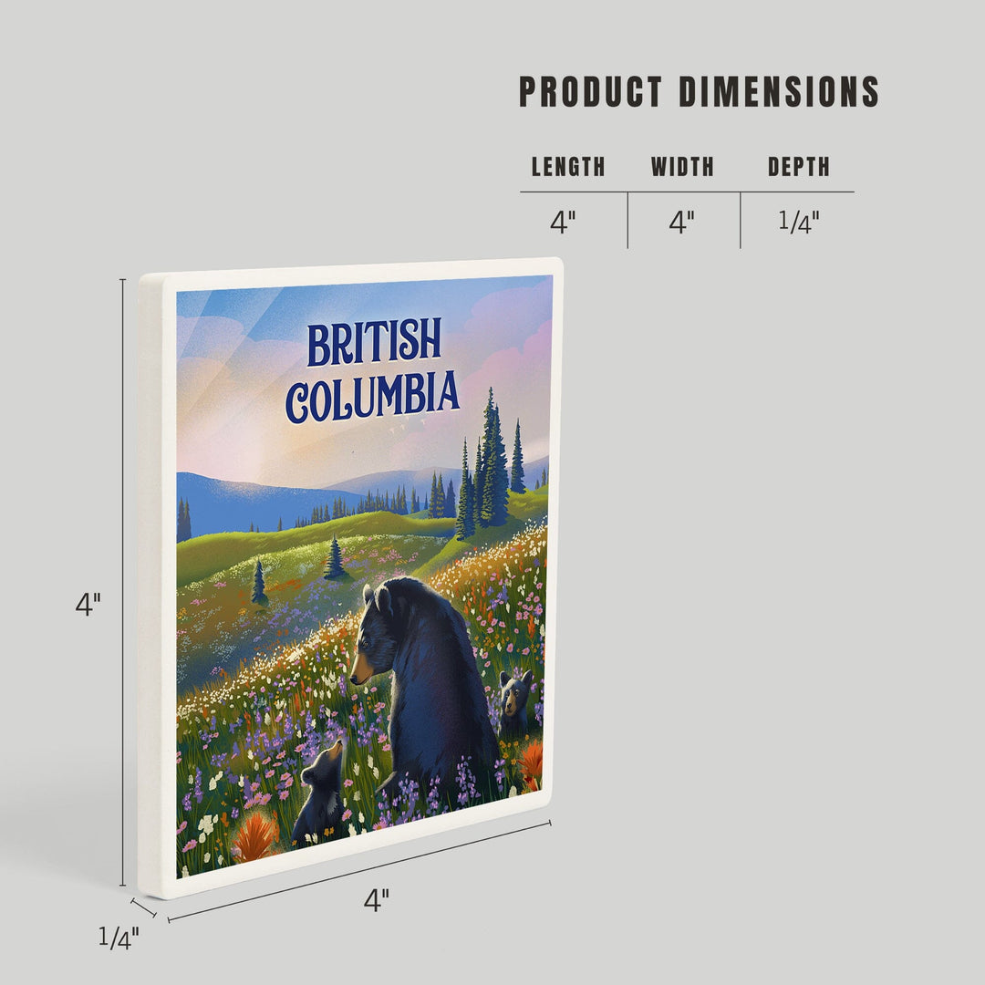 British Columbia, Lithograph, Bear Family in Field, Coasters Coasters Lantern Press