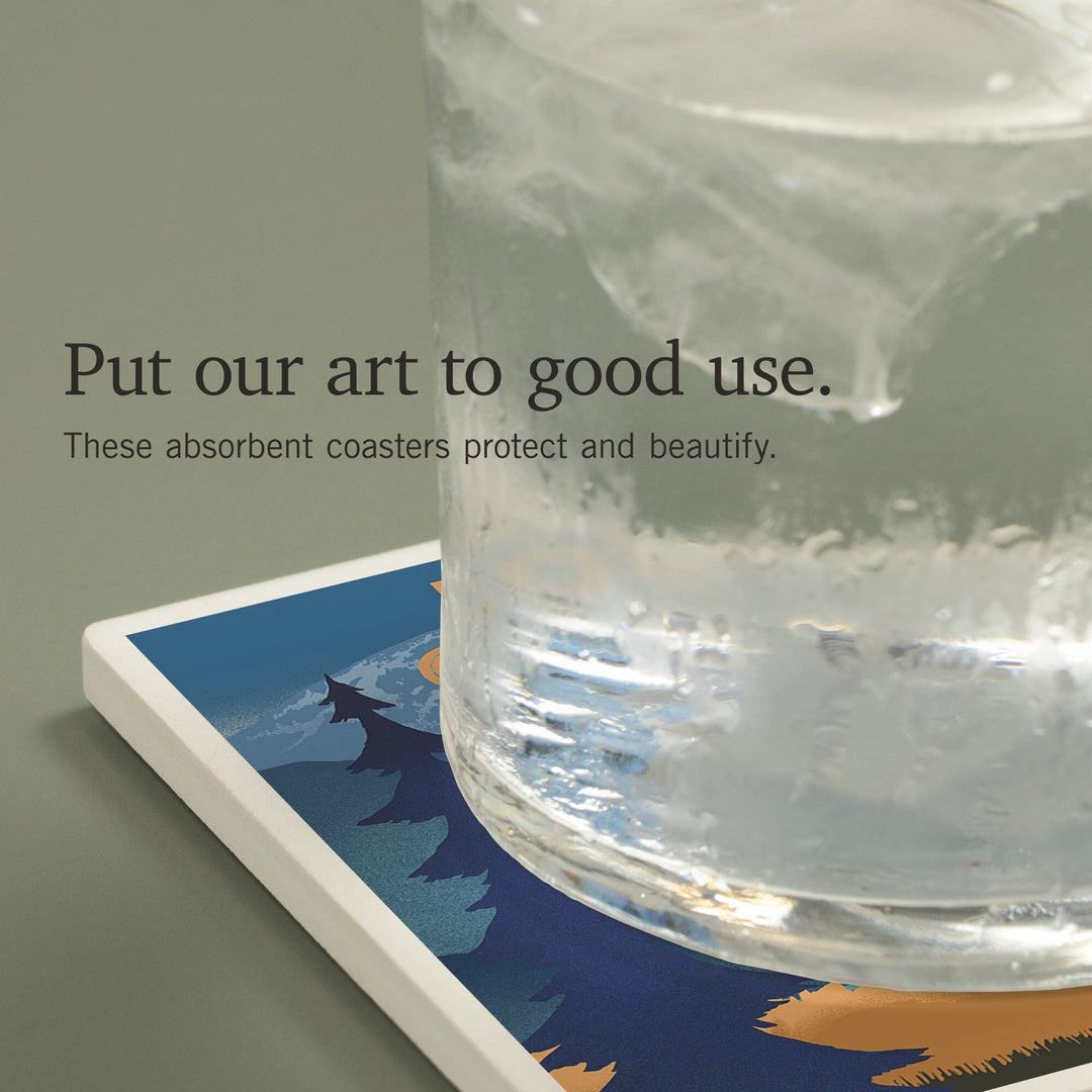 British Columbia, Lithograph, Elk and Mountains Scene, Coasters Coasters Lantern Press