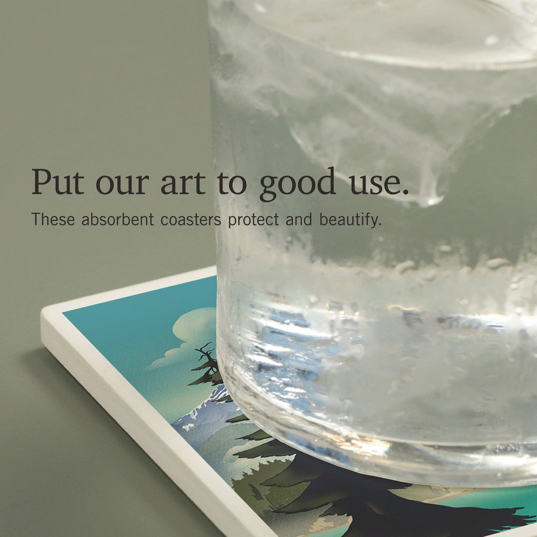 British Columbia, Lithograph, Lake and Mountain Scene, Coasters Coasters Lantern Press