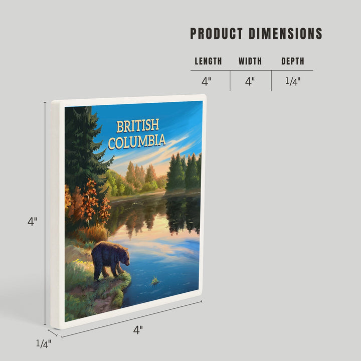 British Columbia, Oil Painting, Bear By Lake At Sunrise, Coasters Coasters Lantern Press