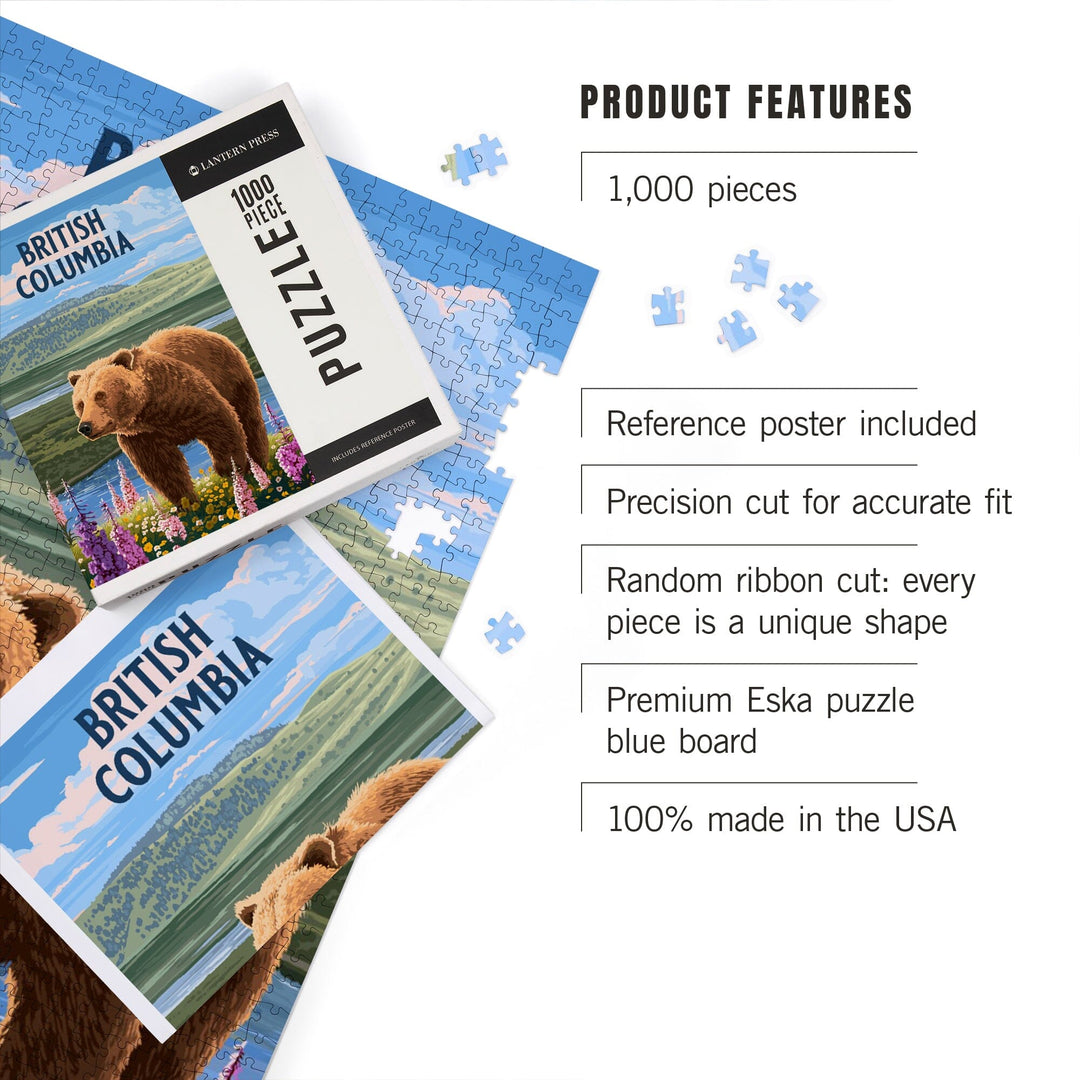 British Columbia, Painterly, Grizzly Bear in Meadow, Jigsaw Puzzle Puzzle Lantern Press