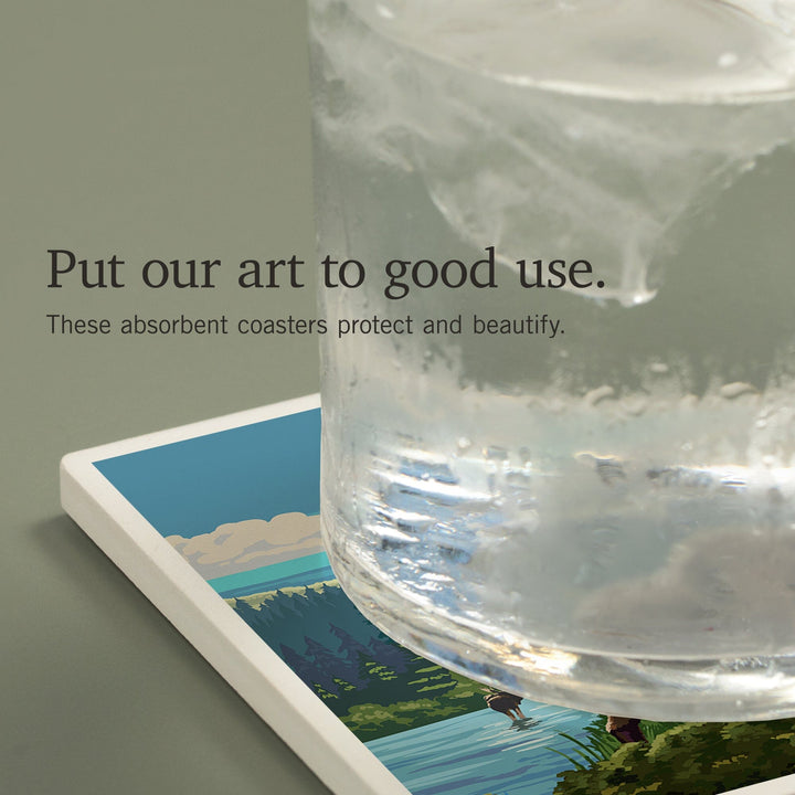 British Columbia, Painterly, Moose and Wildflowers, Coasters Coasters Lantern Press