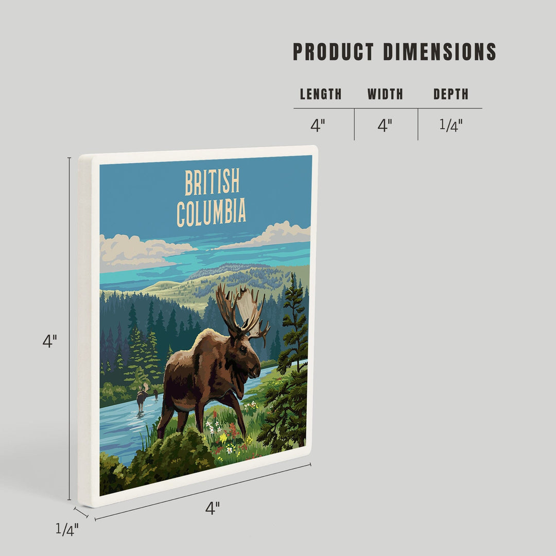British Columbia, Painterly, Moose and Wildflowers, Coasters Coasters Lantern Press