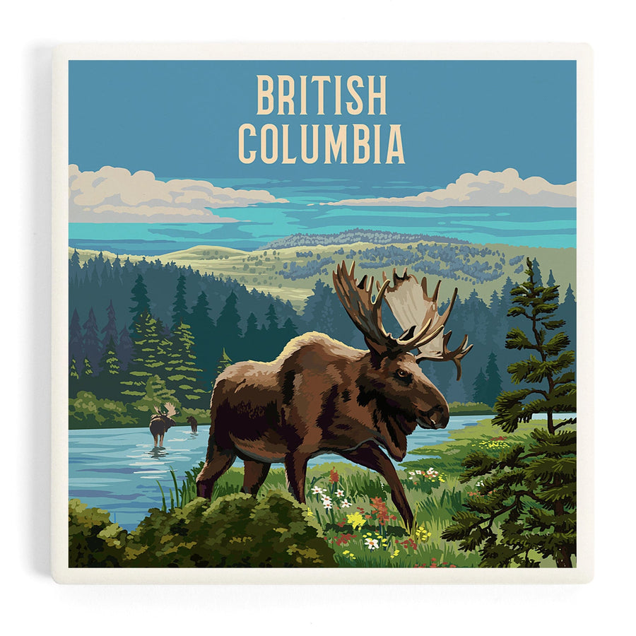 British Columbia, Painterly, Moose and Wildflowers, Coasters Coasters Lantern Press
