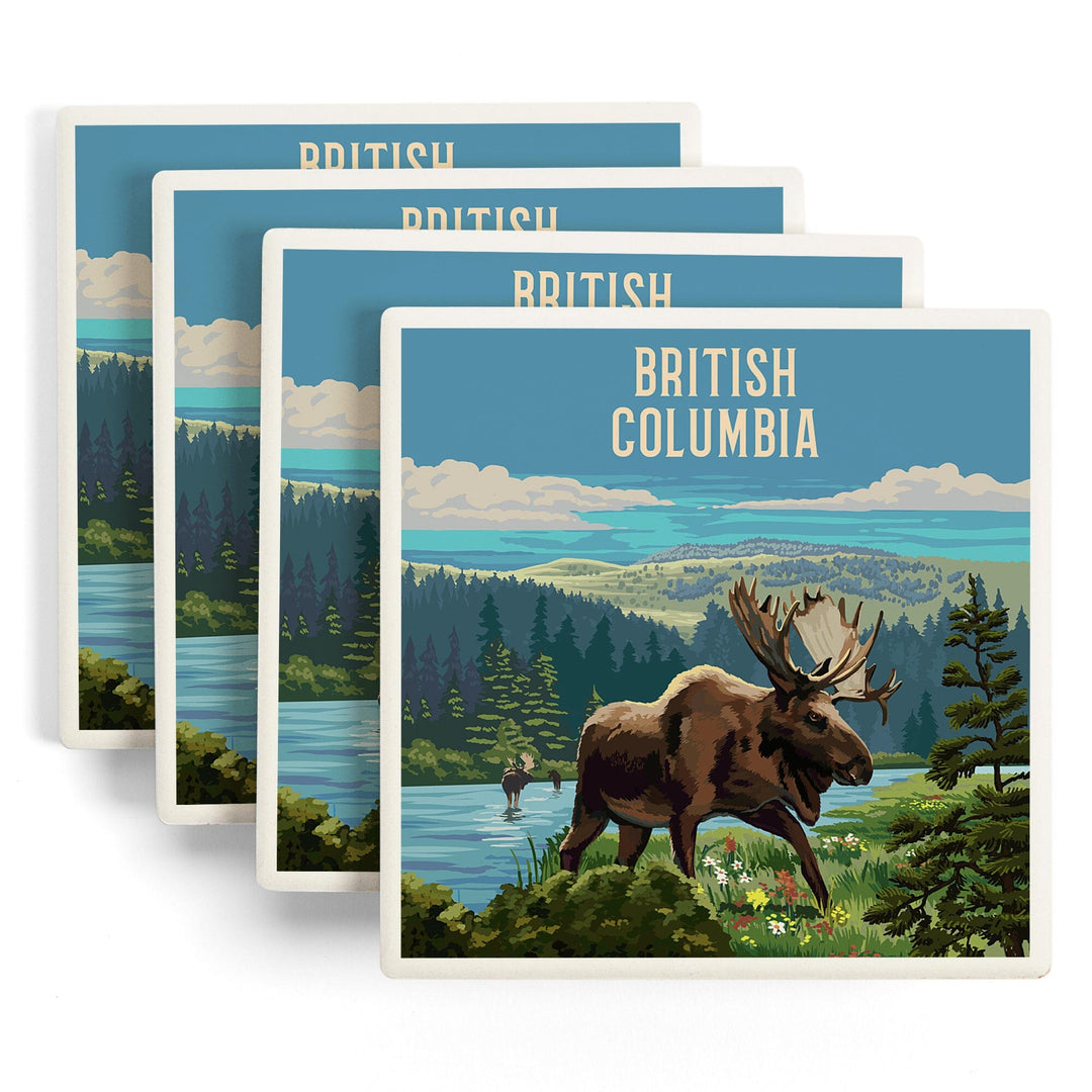 British Columbia, Painterly, Moose and Wildflowers, Coasters Coasters Lantern Press