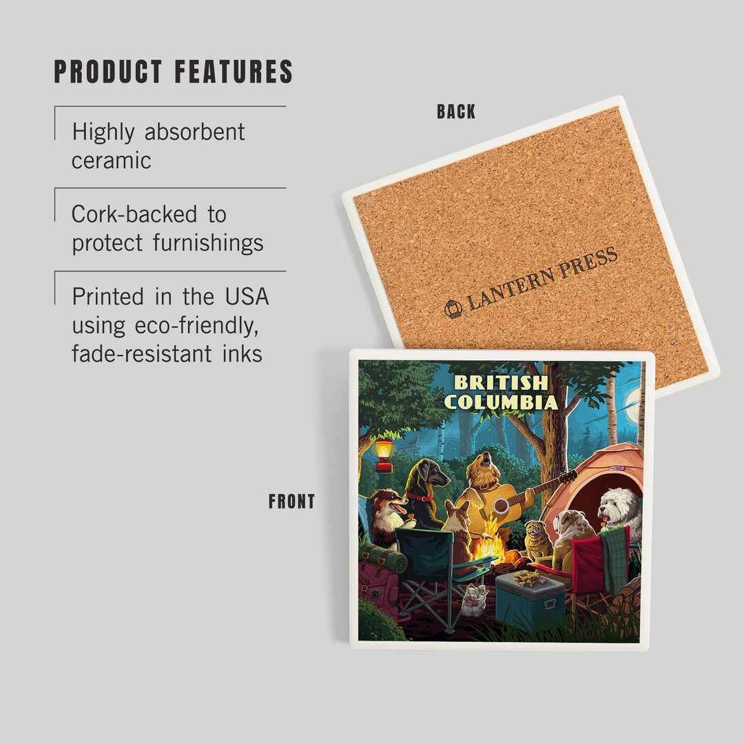British Columbia, Painterly, Pack Life, Dogs Around Campfire, Coasters Coasters Lantern Press