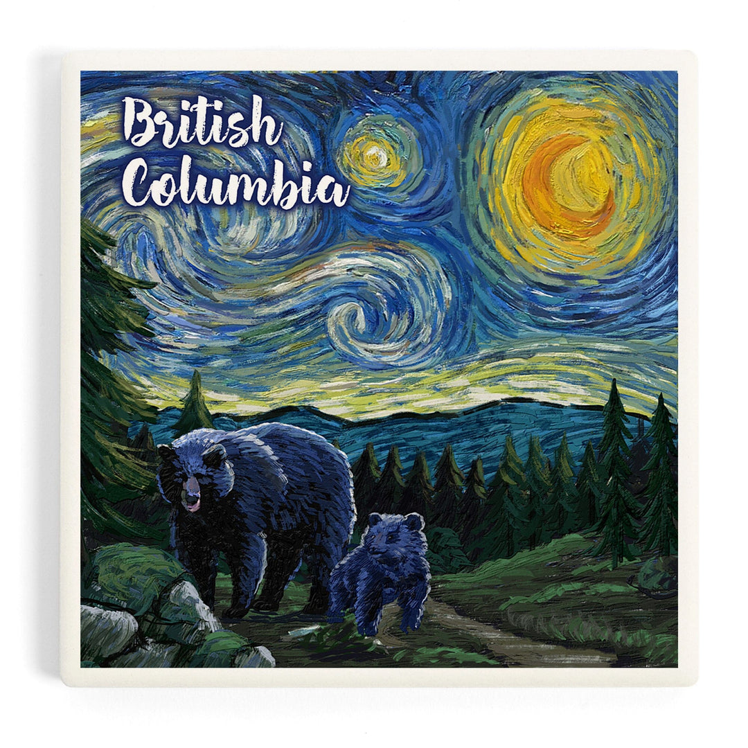 British Columbia, Starry Night, Bear and Cub, Coasters Coasters Lantern Press