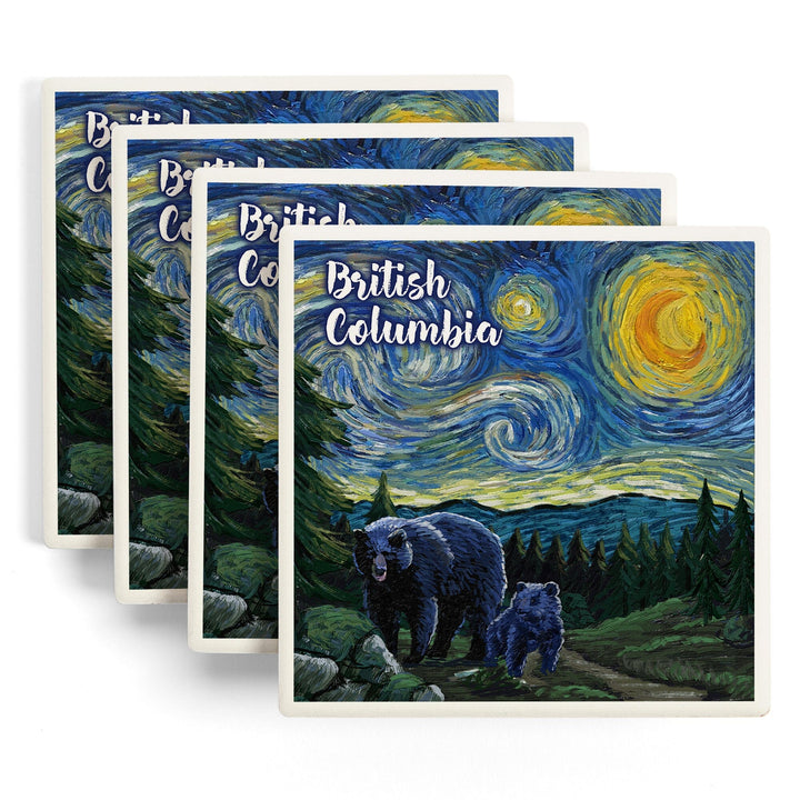 British Columbia, Starry Night, Bear and Cub, Coasters Coasters Lantern Press