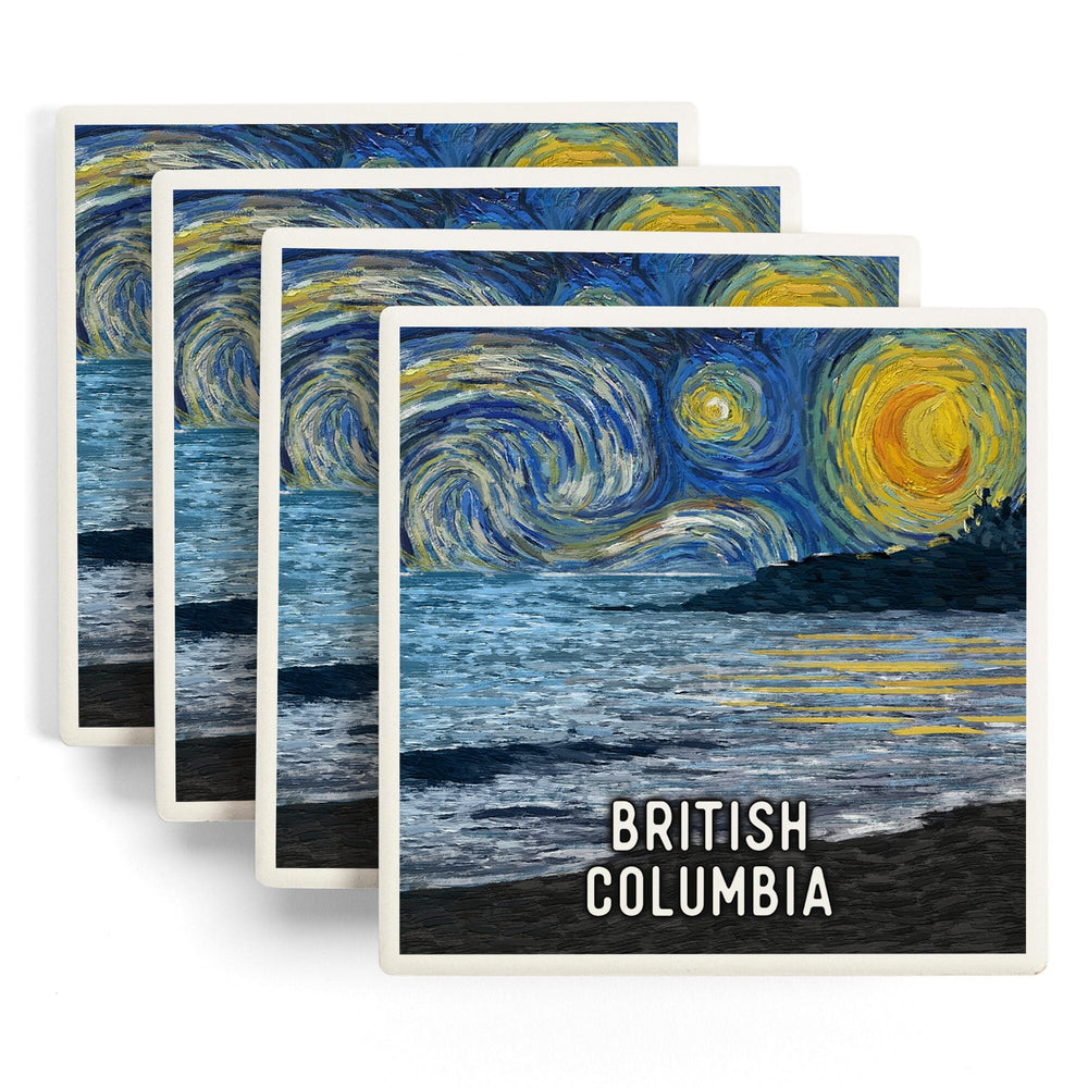 British Columbia, Starry Night, Coastline, Coasters Coasters Lantern Press
