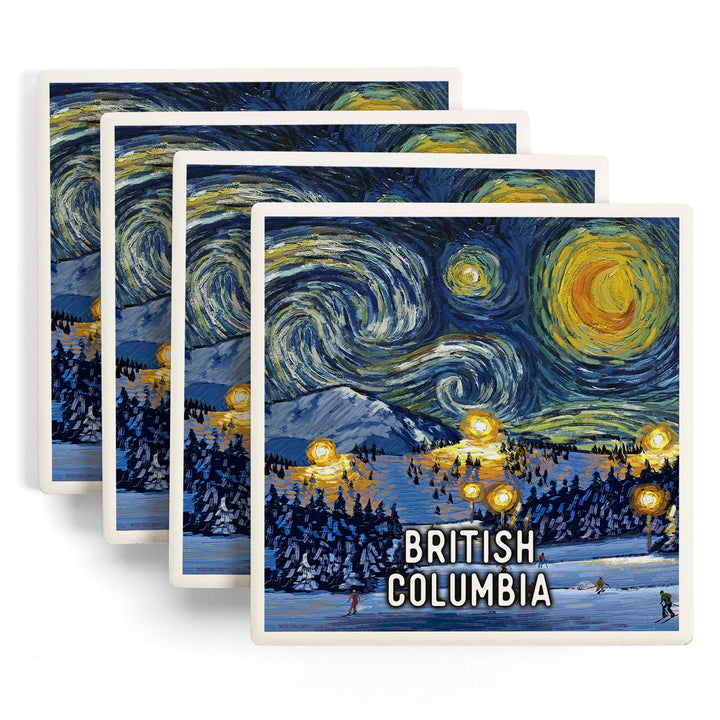 British Columbia, Starry Night, Ski, Coasters Coasters Lantern Press