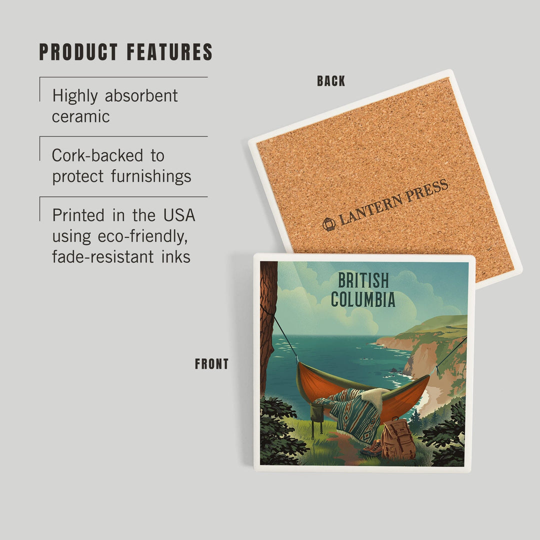 British Columbia, Today's Office, Coastal Series, Hammock on Beach, Coasters Coasters Lantern Press