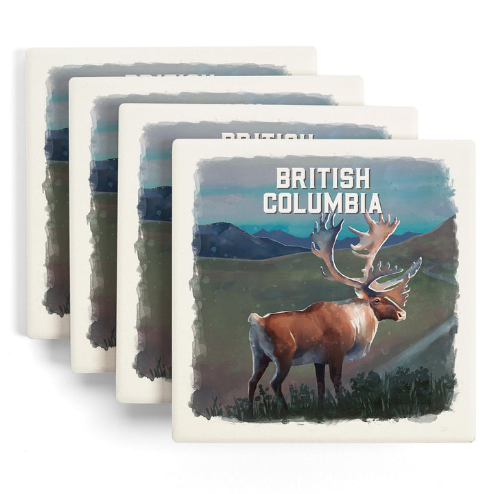 British Columbia, Watercolor Study, Caribou, Coasters Coasters Lantern Press
