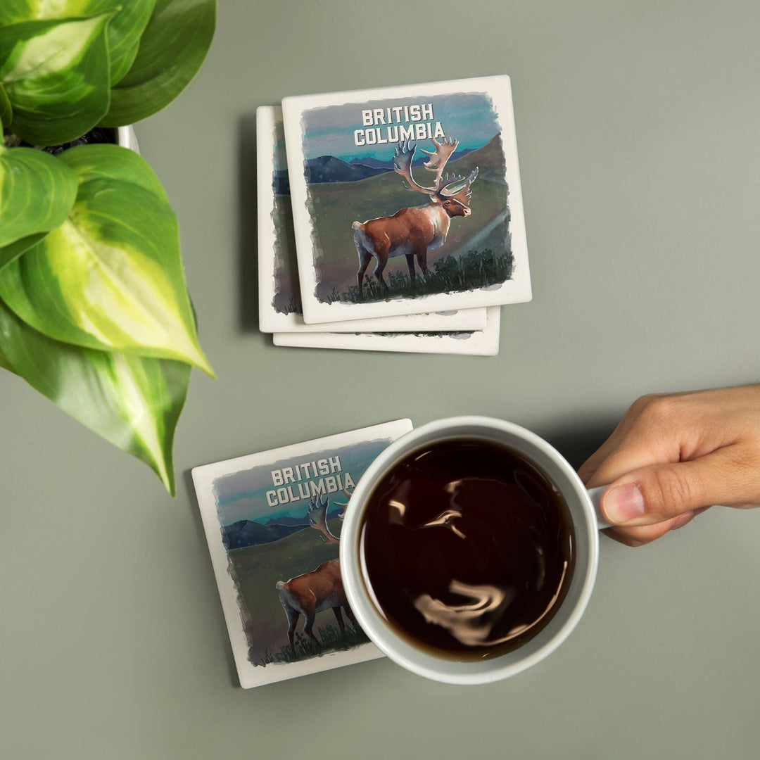 British Columbia, Watercolor Study, Caribou, Coasters Coasters Lantern Press