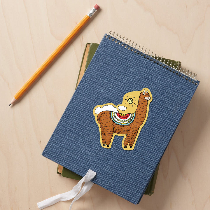 Brown Alpaca and Clouds, Vector Doodle, Contour, Artwork, Vinyl Sticker Sticker Lantern Press