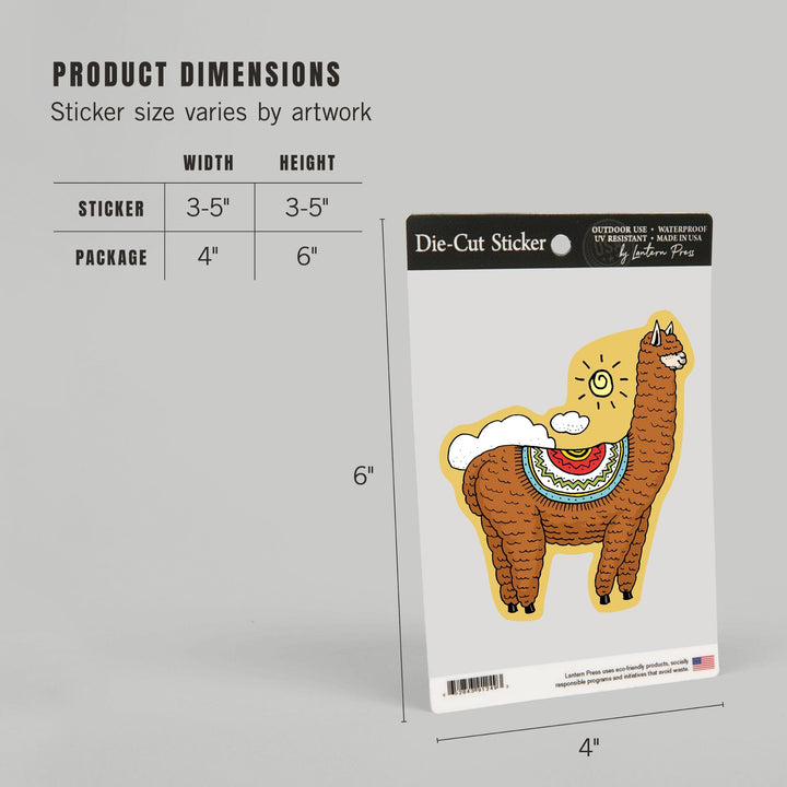 Brown Alpaca and Clouds, Vector Doodle, Contour, Artwork, Vinyl Sticker Sticker Lantern Press