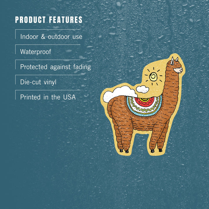 Brown Alpaca and Clouds, Vector Doodle, Contour, Artwork, Vinyl Sticker Sticker Lantern Press