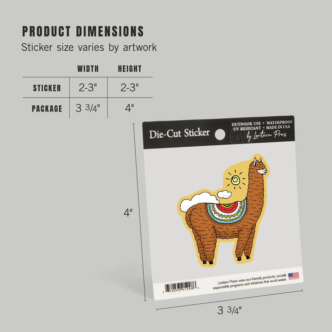 Brown Alpaca and Clouds, Vector Doodle, Contour, Artwork, Vinyl Sticker Sticker Lantern Press