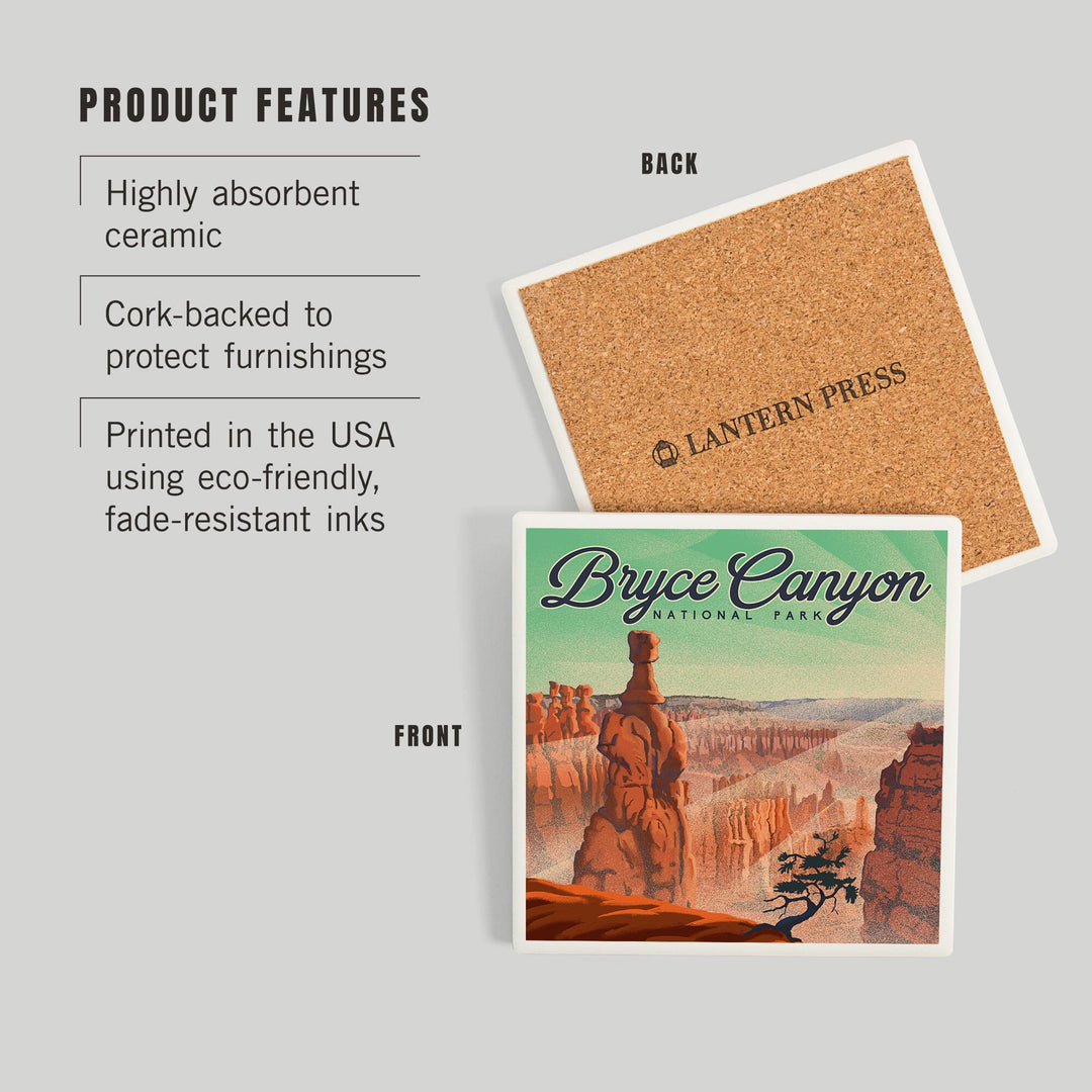 Bryce Canyon National Park, Utah, Bryce Point, Lithograph, Coasters Coasters Lantern Press