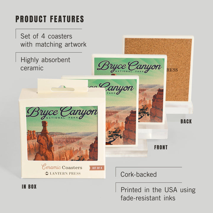 Bryce Canyon National Park, Utah, Bryce Point, Lithograph, Coasters Coasters Lantern Press
