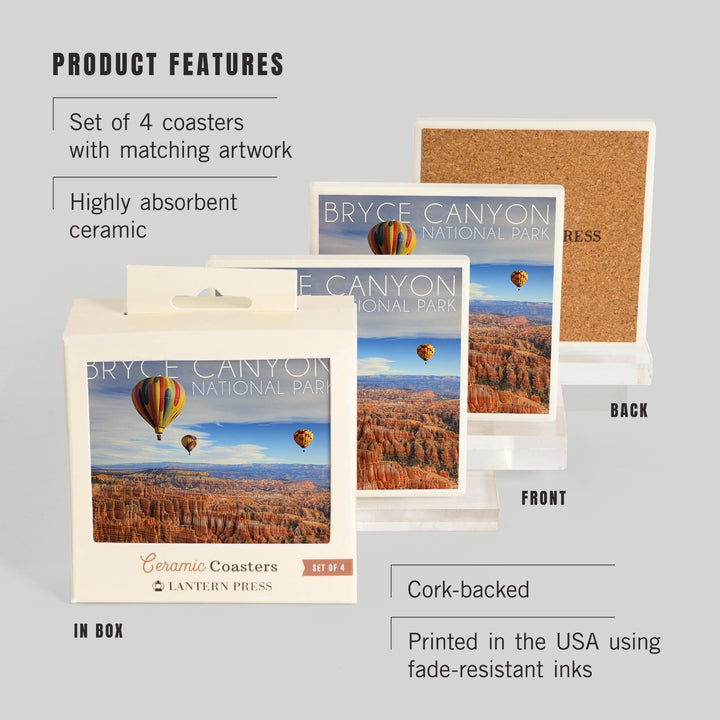Bryce Canyon National Park, Utah, Hot Air Balloons, Coasters Coasters Lantern Press