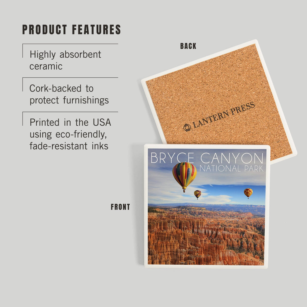 Bryce Canyon National Park, Utah, Hot Air Balloons, Coasters Coasters Lantern Press