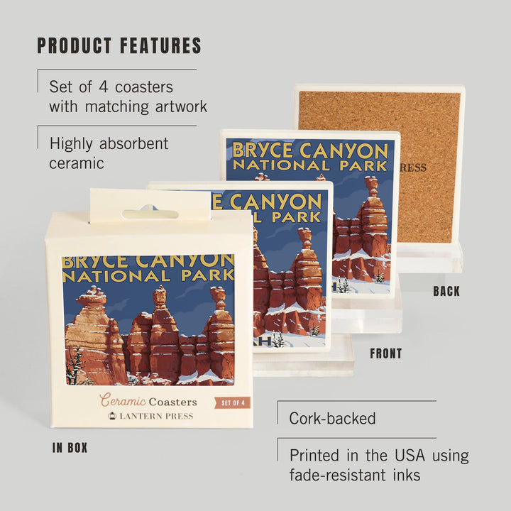 Bryce Canyon National Park, Utah, Winter Scene #2, Painterly Series, Coasters Coasters Lantern Press