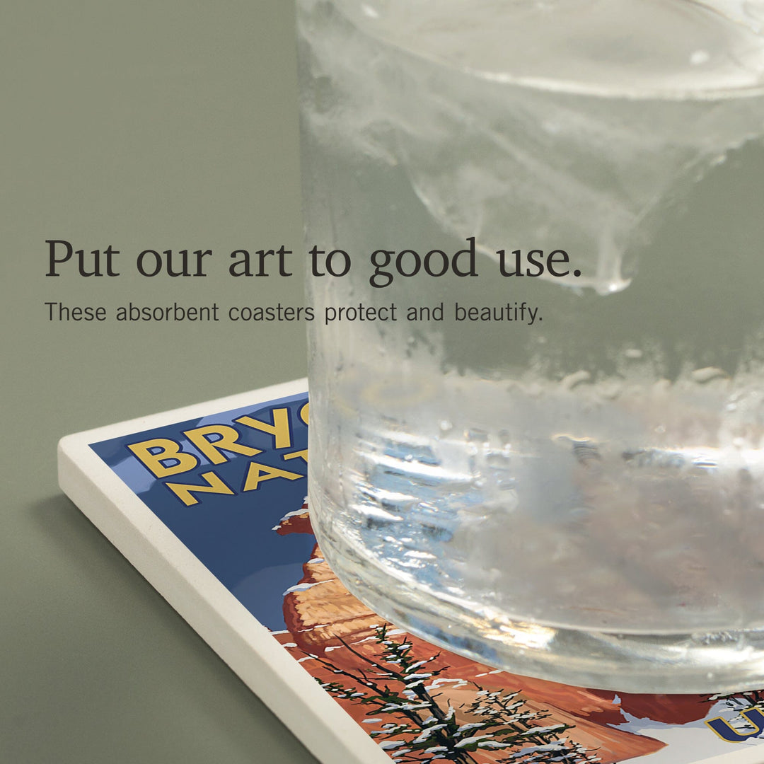 Bryce Canyon National Park, Utah, Winter Scene #2, Painterly Series, Coasters Coasters Lantern Press