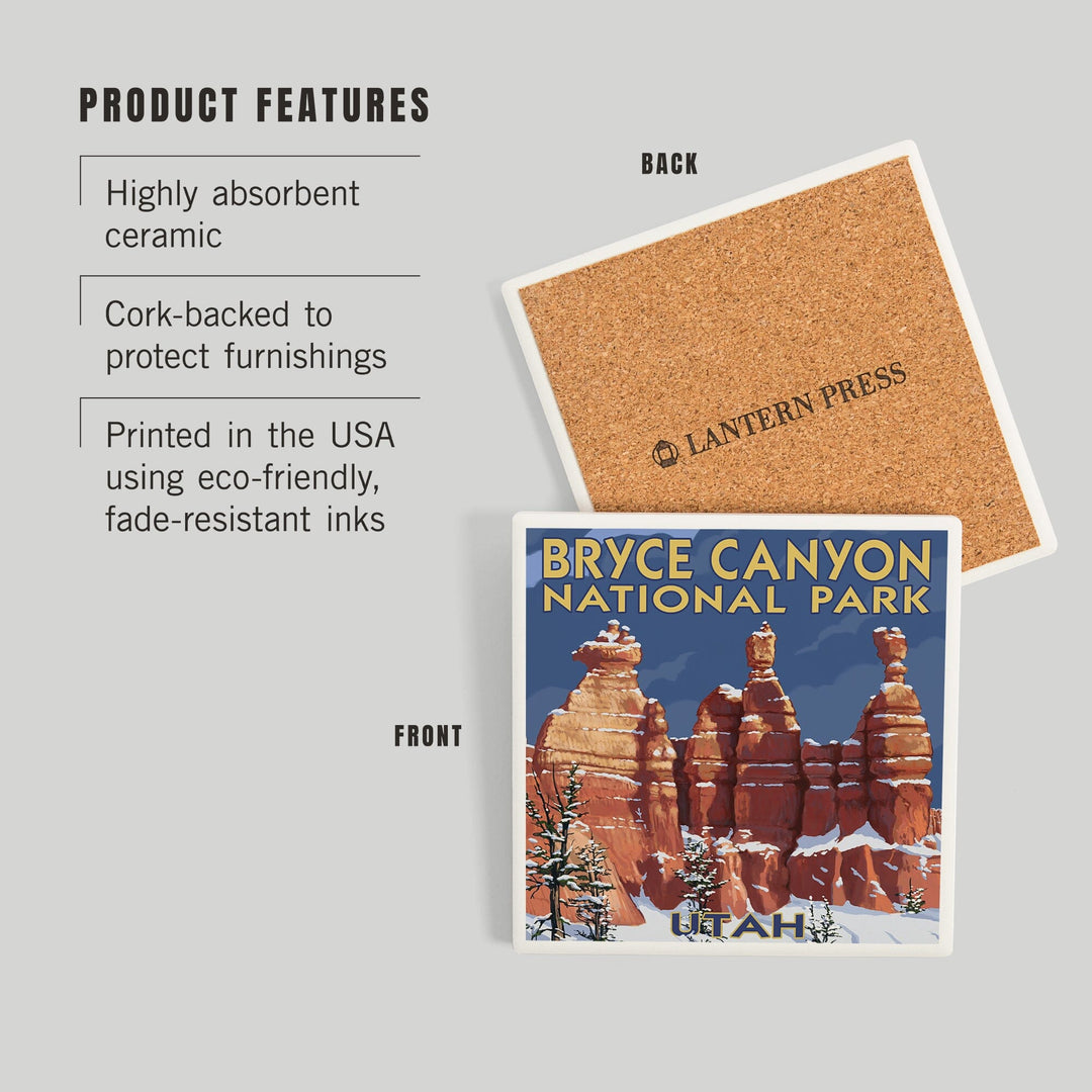 Bryce Canyon National Park, Utah, Winter Scene #2, Painterly Series, Coasters Coasters Lantern Press