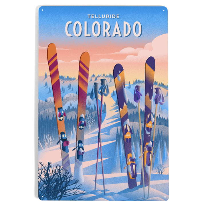 Telluride, Colorado, Prepare for Takeoff, Skis In Snowbank, Metal Signs