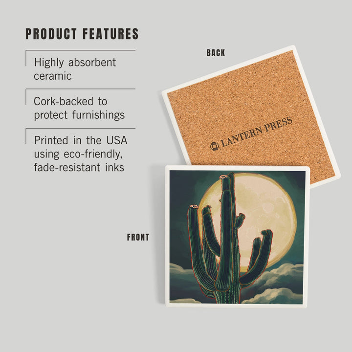 Cactus and Full Moon, Coasters Coasters Lantern Press