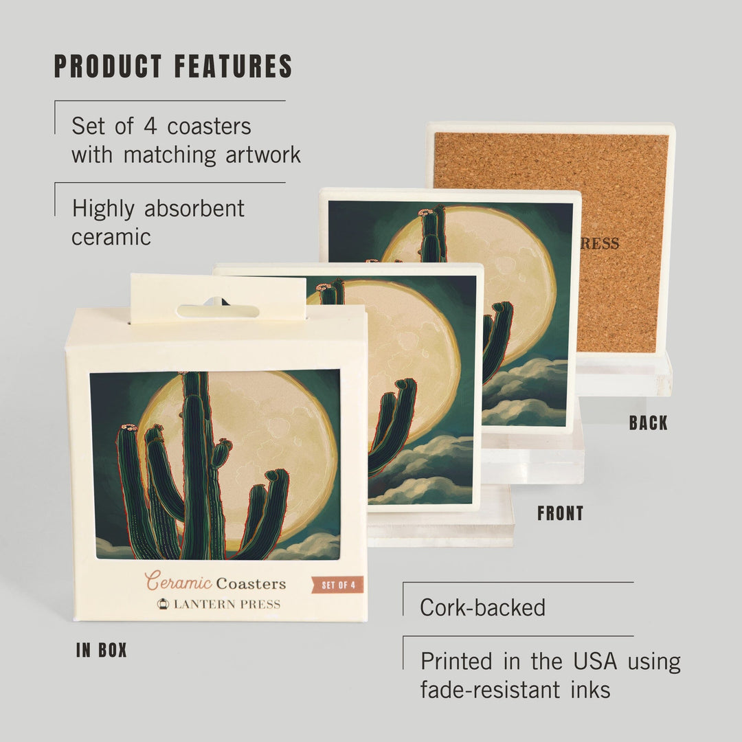 Cactus and Full Moon, Coasters Coasters Lantern Press