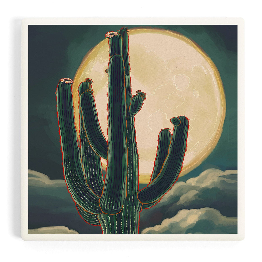 Cactus and Full Moon, Coasters Coasters Lantern Press Coaster