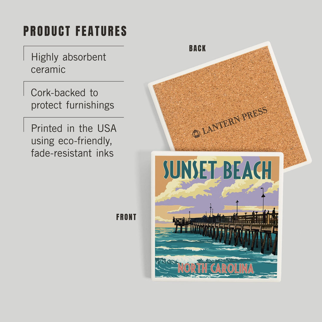 Calabash, North Carolina, Sunset Beach, Pier Scene, Coasters Coasters Lantern Press