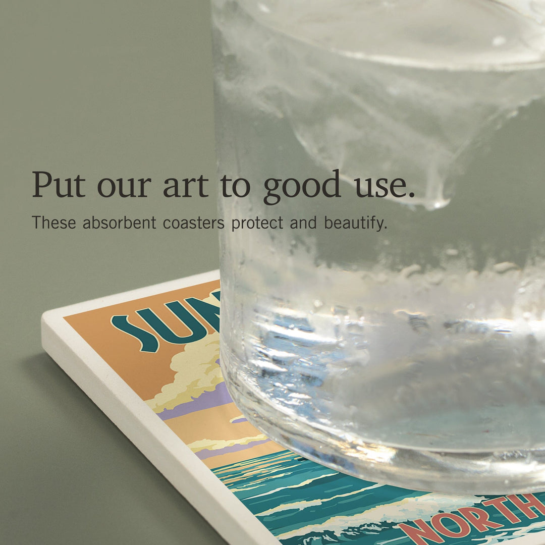 Calabash, North Carolina, Sunset Beach, Pier Scene, Coasters Coasters Lantern Press